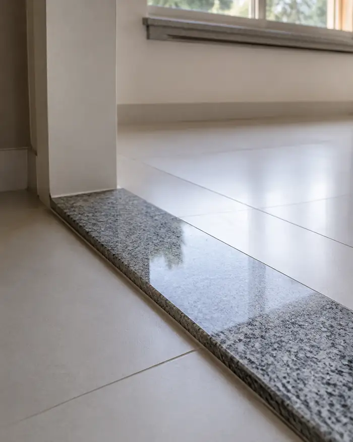 Soleira de granito assentada na passagem entre ambientes, em Maringá